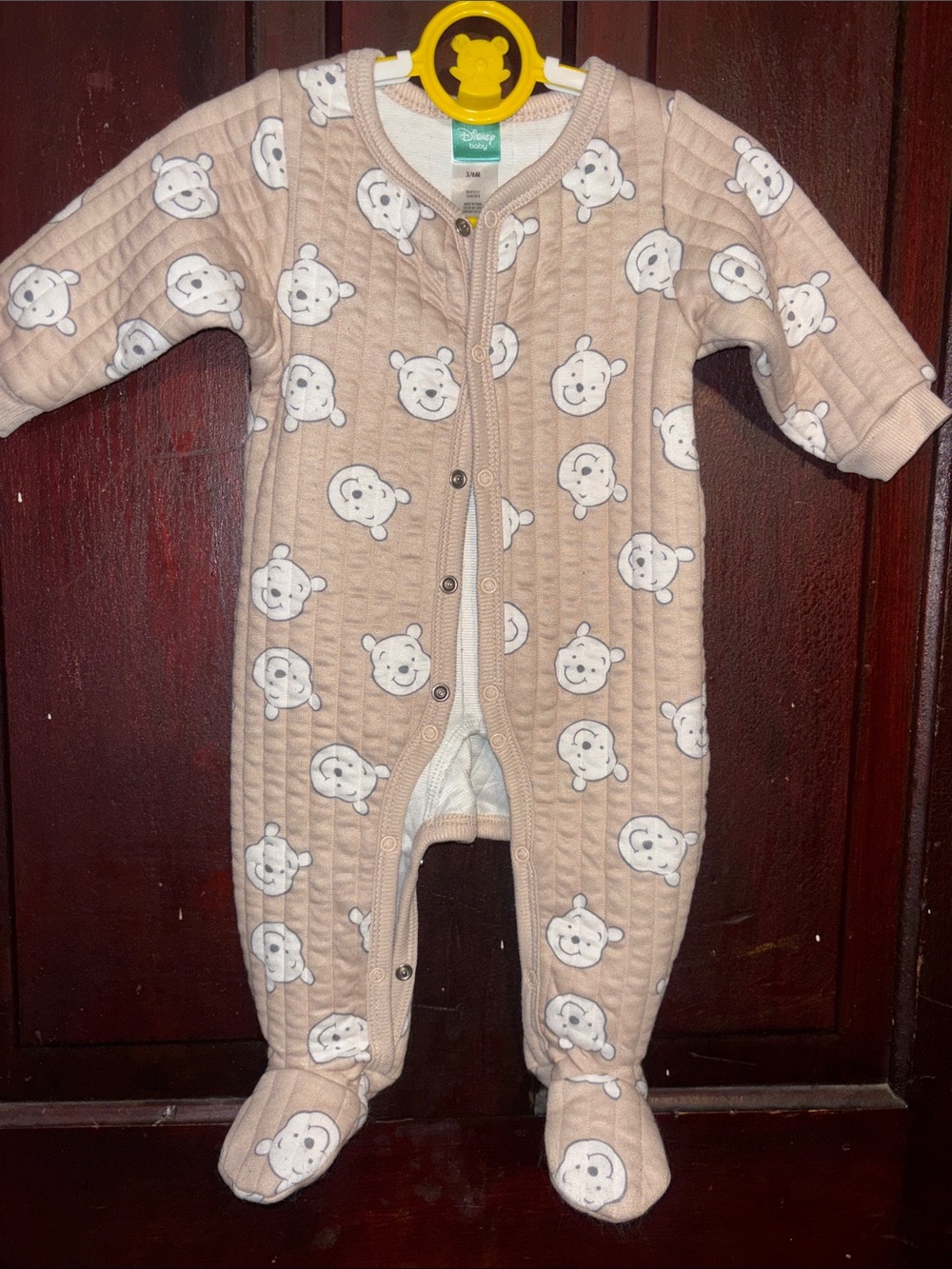 Disney Beige Quilted Bear Print Footed Pajamas
